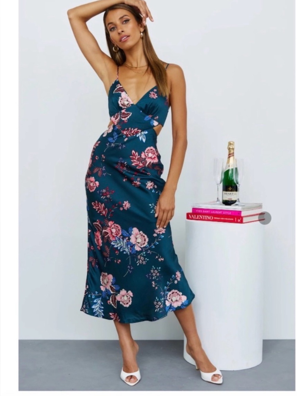 Hello Molly Teal Floral Slip Maxi Dress